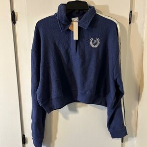 Victoria's Secret PINK Crop Reverse Fleece Pullover, Navy